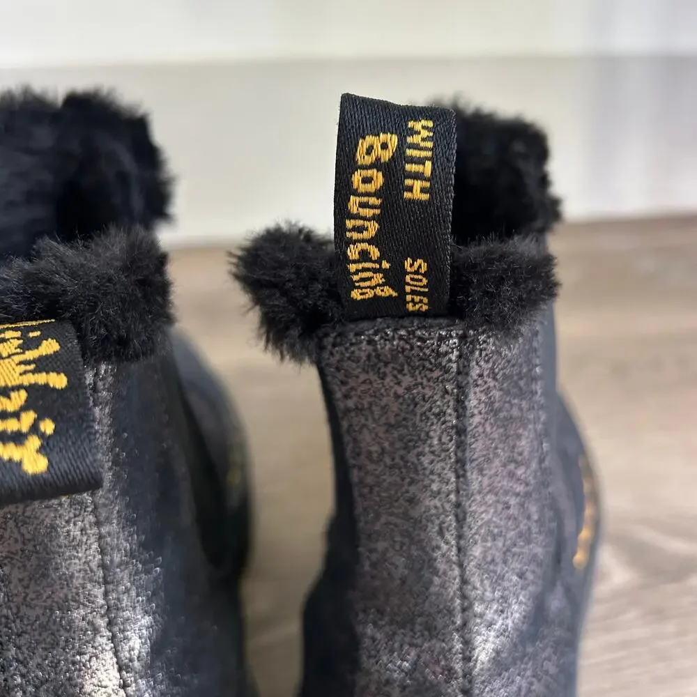 Dr Martens 2976 Quad Faux Fur Platform Chelsea Boot Black Metallic US 9 EU 41